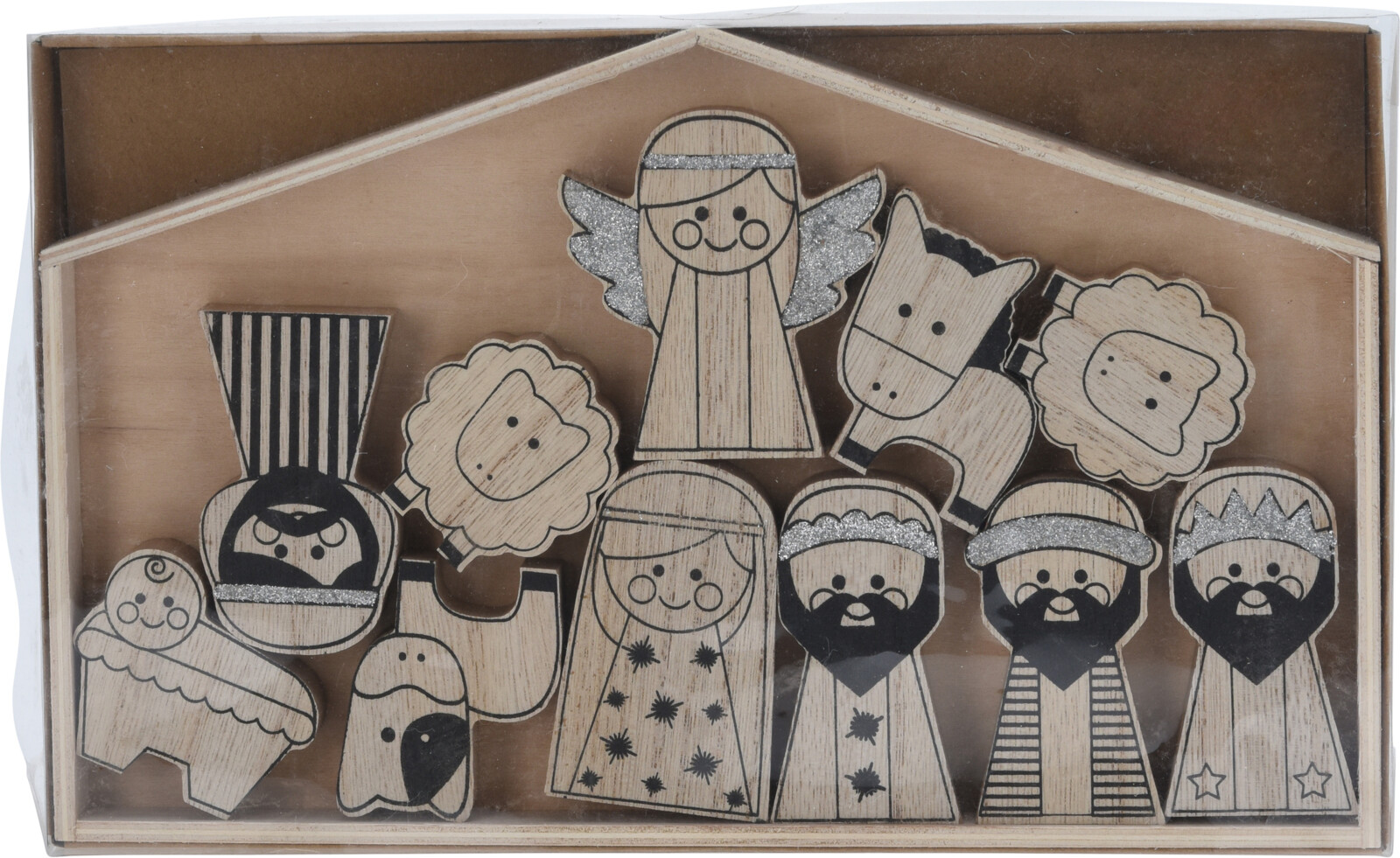 H&L Dřevěné jesličky Betlém, sada 11ks, 285x173x20mm, stříbrné detaily