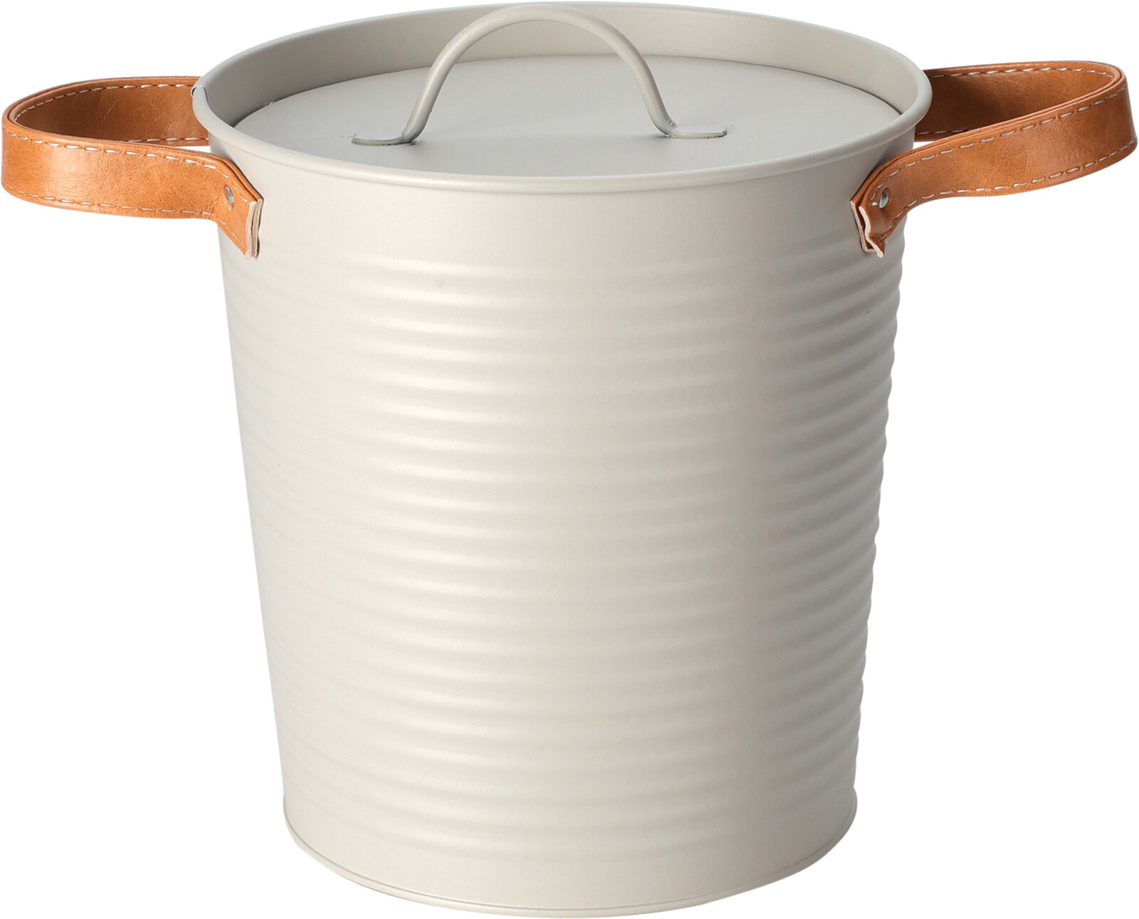 H&L Kovový kbelík na led s koženkovými uchy, Ø 19,5, světlešedý