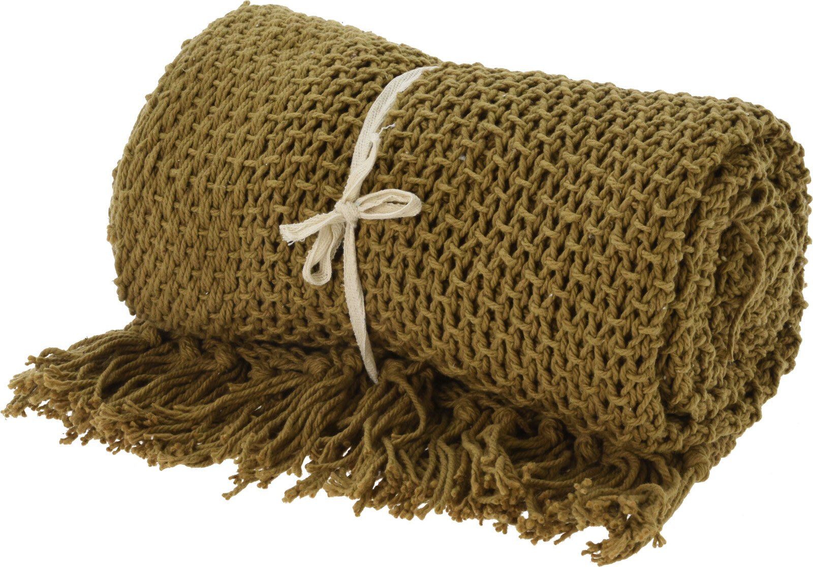 H&L Pletený pléd/přehoz s třásněmi, 130x170cm, khaki