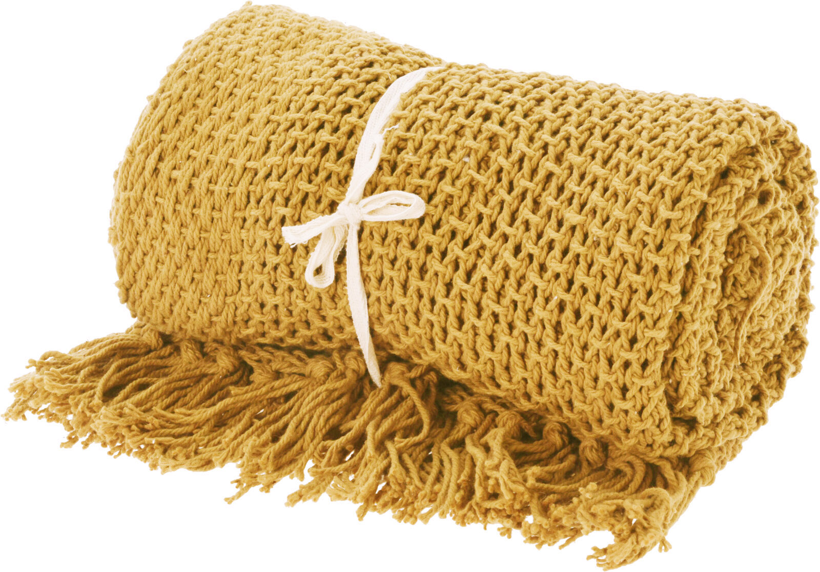 H&L Pletený pléd/přehoz s třásněmi, 130x170cm, žlutá