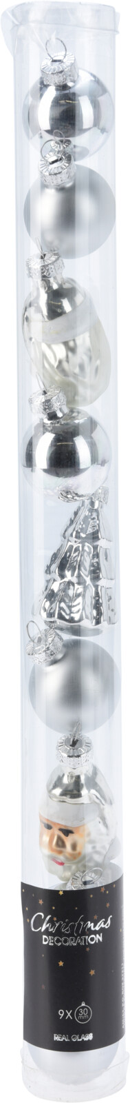 H&L Sada vánočních ozdob ø 3 cm, 9 ks, stříbrná