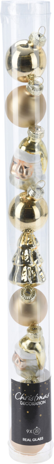 H&L Sada vánočních ozdob ø 3 cm, 9 ks, zlatá