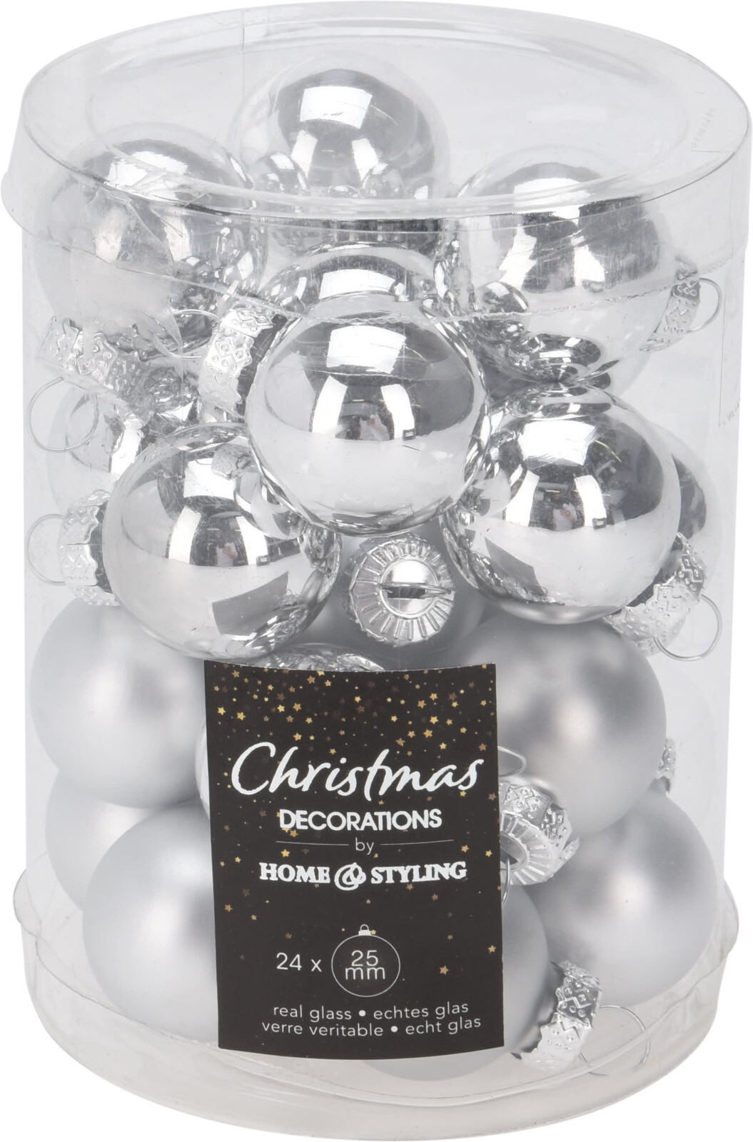 H&L Sada vánočních skleněných ozdob 24 ks, ø 2,5 cm, lesklá/matná stříbrná