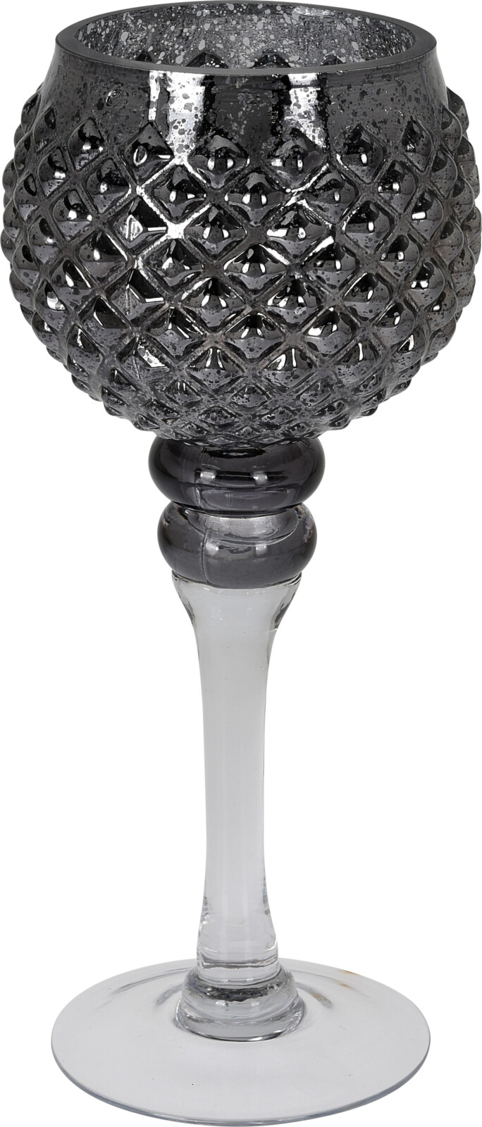 H&L Skleněný svícen 30cm na noze, malý,šedá kouřová