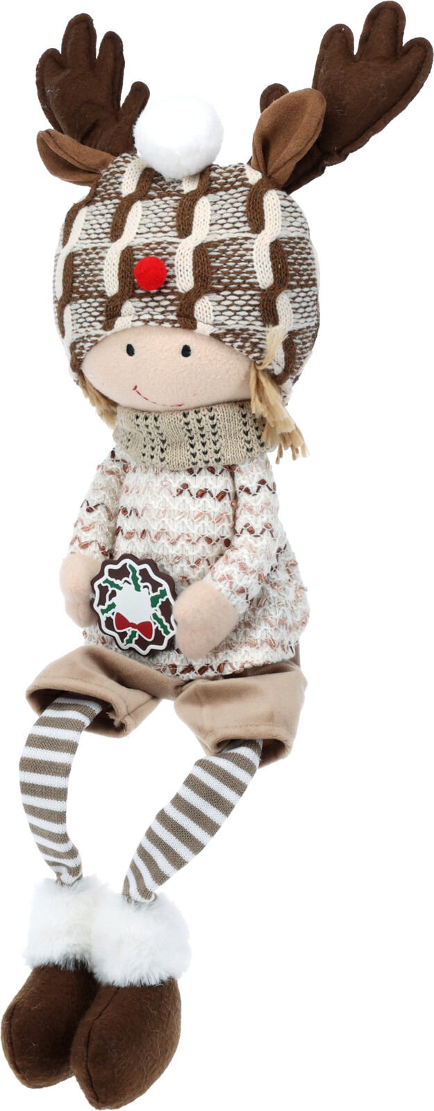 H&L Vánoční dekorace, sedící chlapec Sob, 61cm, hnědá, béžová
