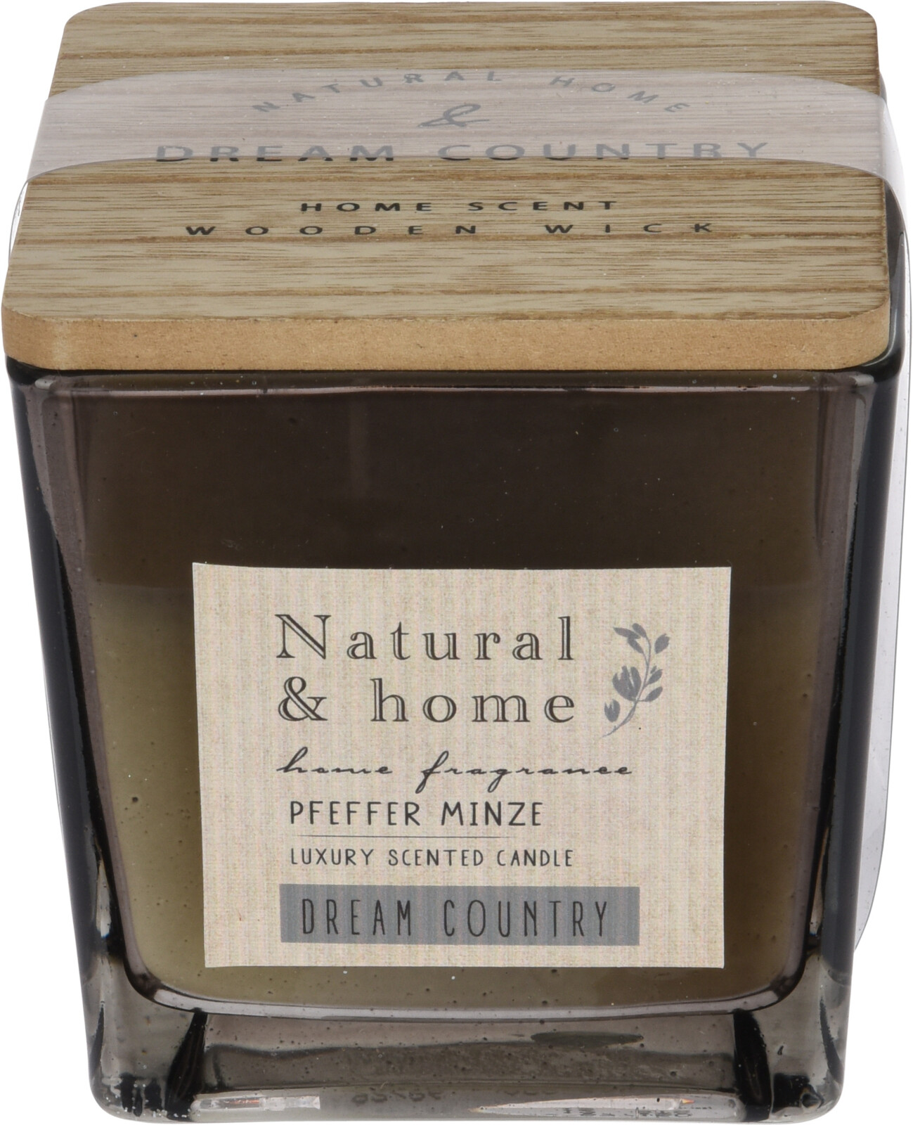 H&L Vonná svíčka ve skle, dřevěné víčko,10cm, kouřová, vůně máta peprná