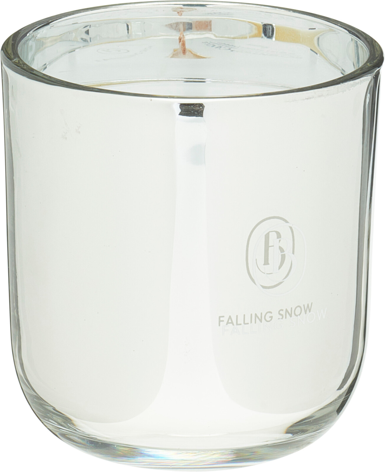 H&L Vonná svíčka Padající sníh s dřevěným knotem, stříbrné sklo (9x9.5 cm)