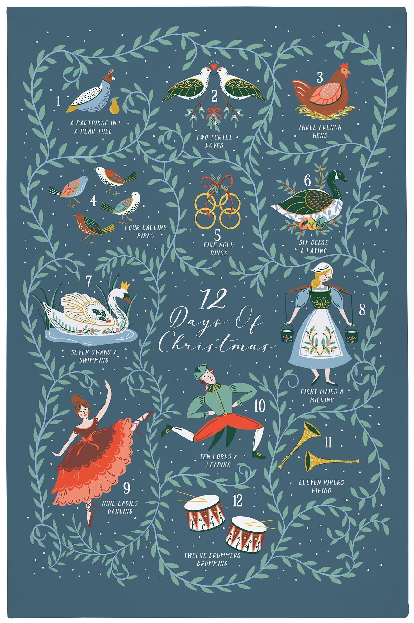 Ulster Weavers Vánoční kuchyňská utěrka 12 Days Of Christmas Green