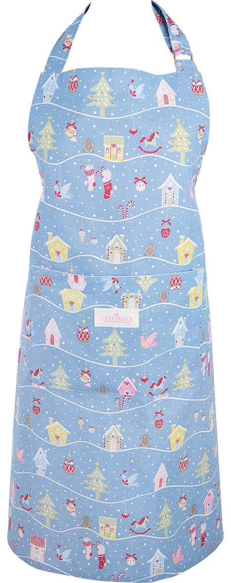 GreenGate Kuchyňská zástěra Laura Christmas Dusty Blue