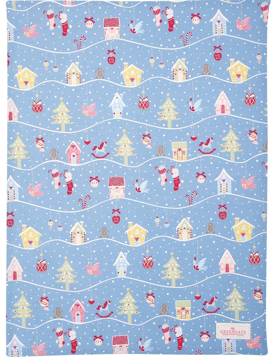 GreenGate Kuchyňská utěrka Laura Christmas Dusty Blue