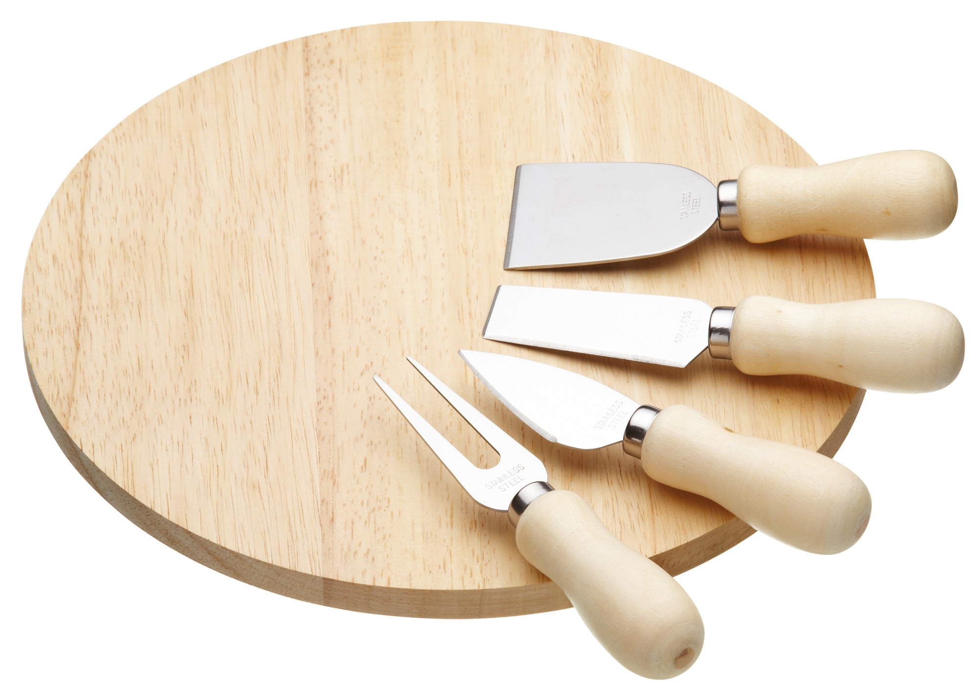 Kitchen Craft Kulaté dřevěné prkénko na sýr s noži a vidličkou