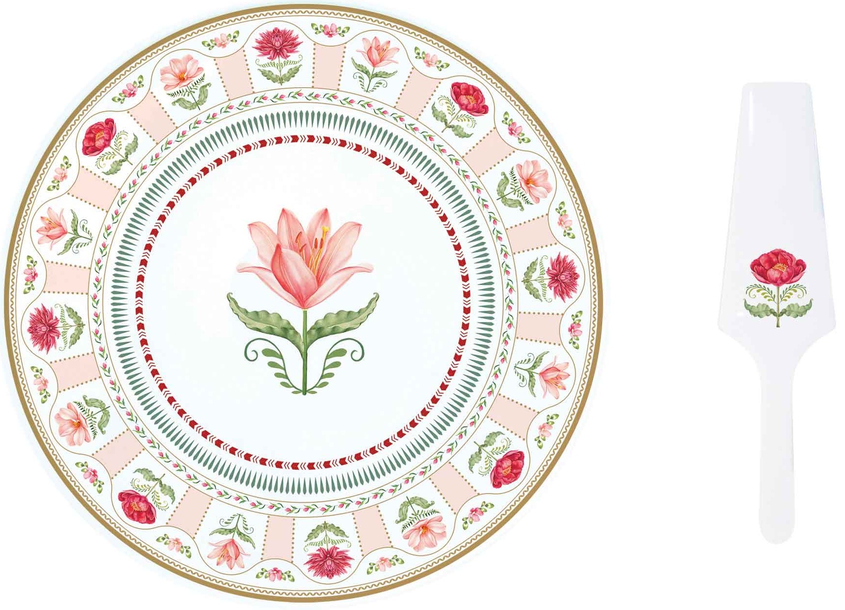 Easy Life Dortový talíř s dortovou lžící Flowery