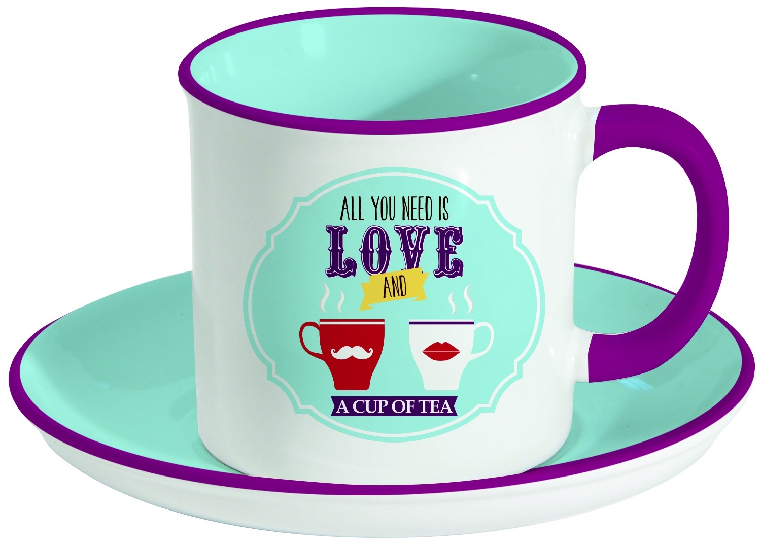 Easy Life Porcelánový hrnek s podšálkem Retro Break Tea Blue