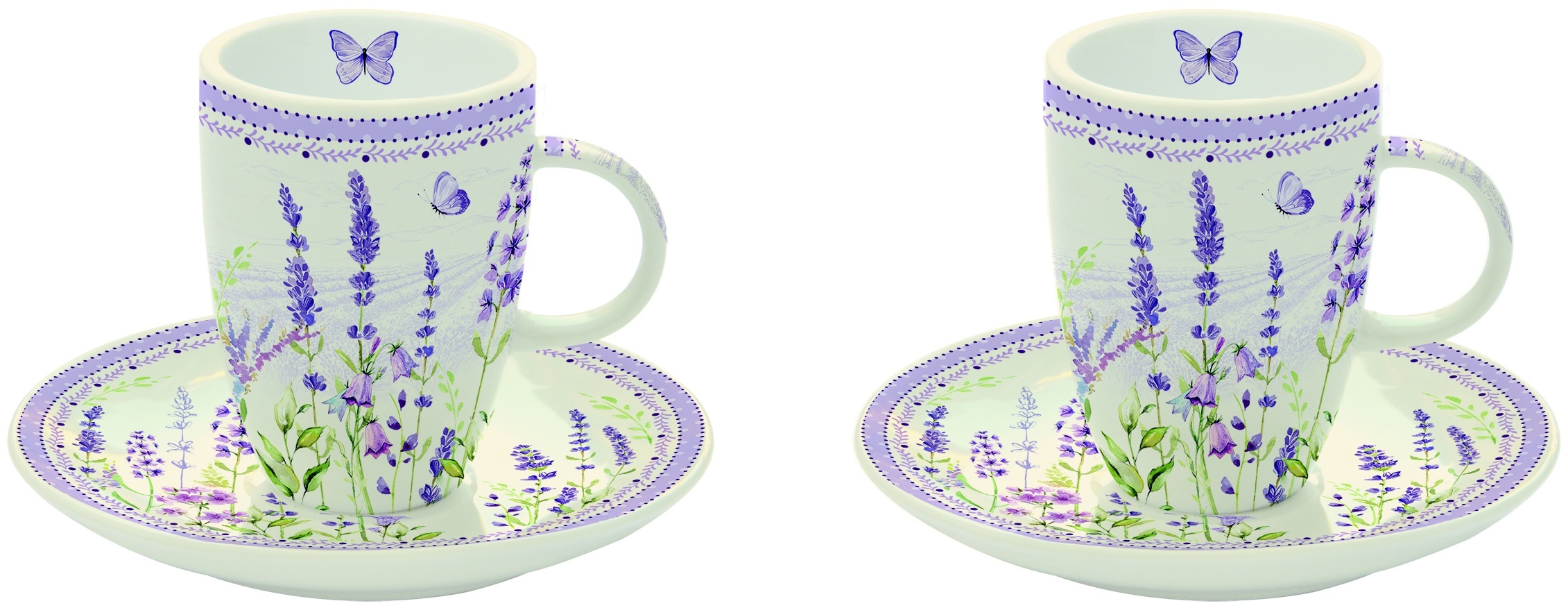 Easy Life Sada porcelánových hrnků s podšálkem Lavender Field