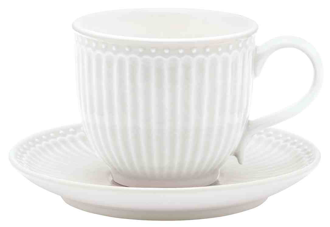 GreenGate Porcelánový šálek a podšálek Alice White