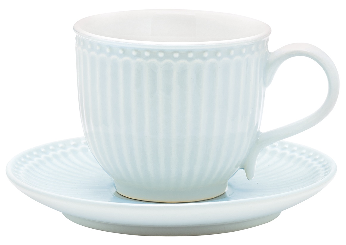 GreenGate Keramický šálek a podšálek Alice Pale Blue