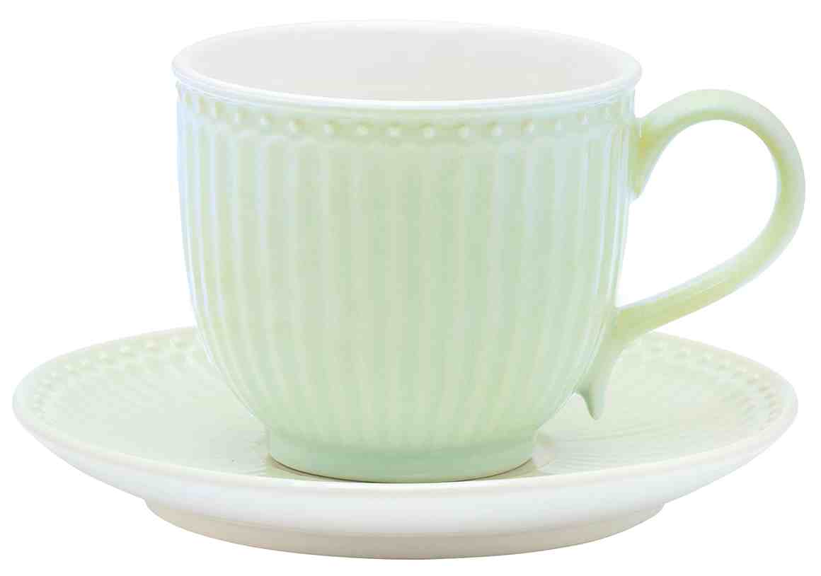 GreenGate Keramický šálek a podšálek Alice Pale Green