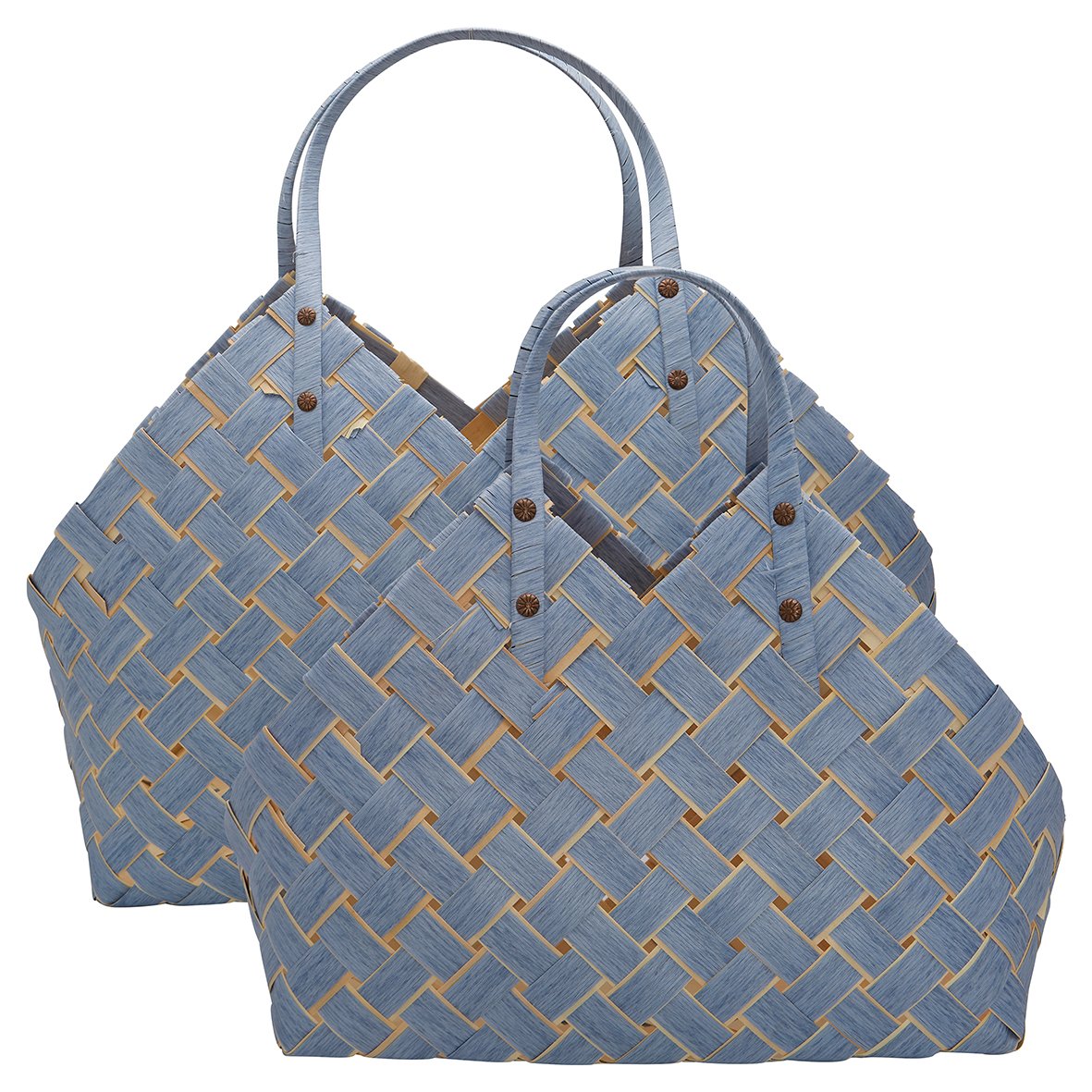 GreenGate Sada modrých proutěných tašek