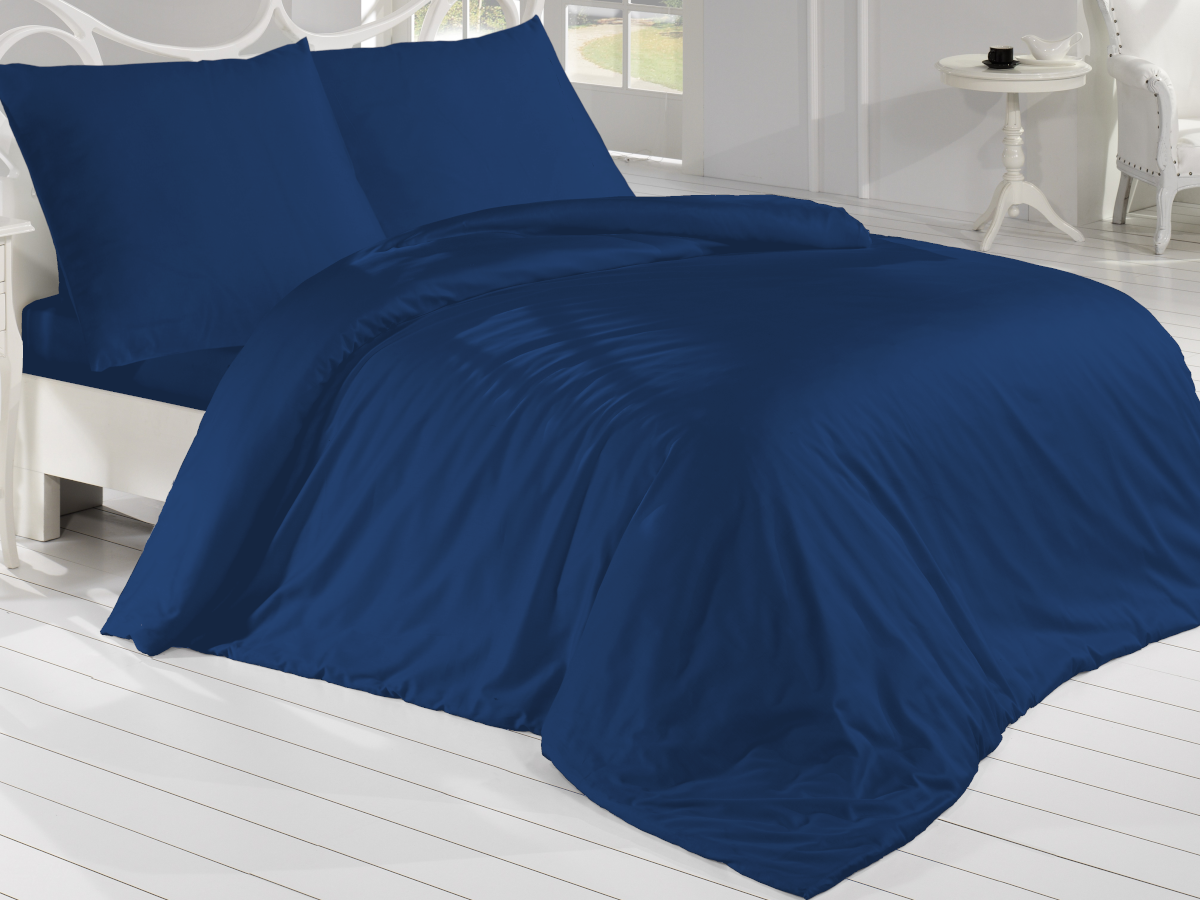 Francouzské povlečení Satén 220x220, 70x90cm Tmavě modrá