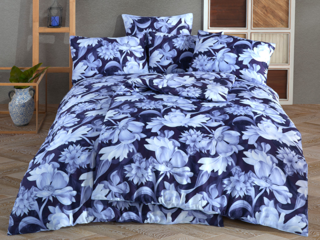 Francouzské povlečení Satén 220x220, 70x90cm Marsily modrá