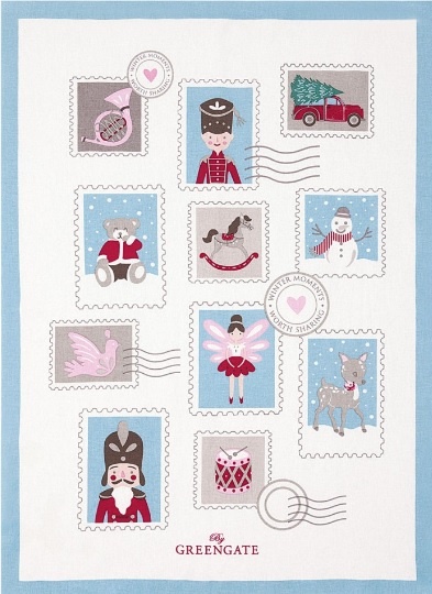 GreenGate Kuchyňská utěrka Piece Printed Xmas Letter White