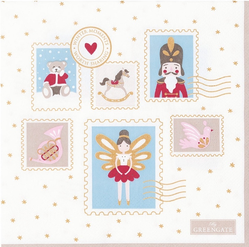 GreenGate Papírový ubrousek Xmas Letter White
