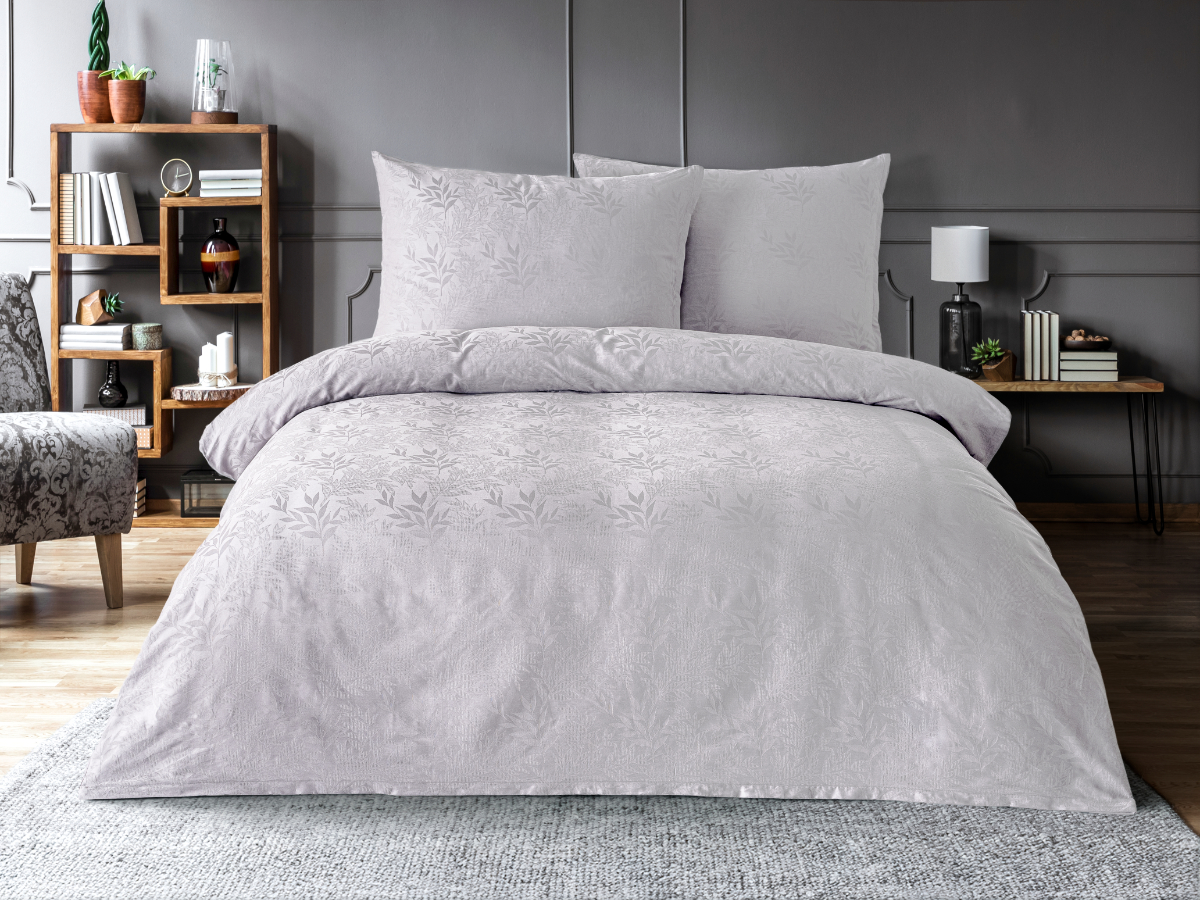Luxusní žakárové povlečení 220x200, 70x90cm listy světle šedé