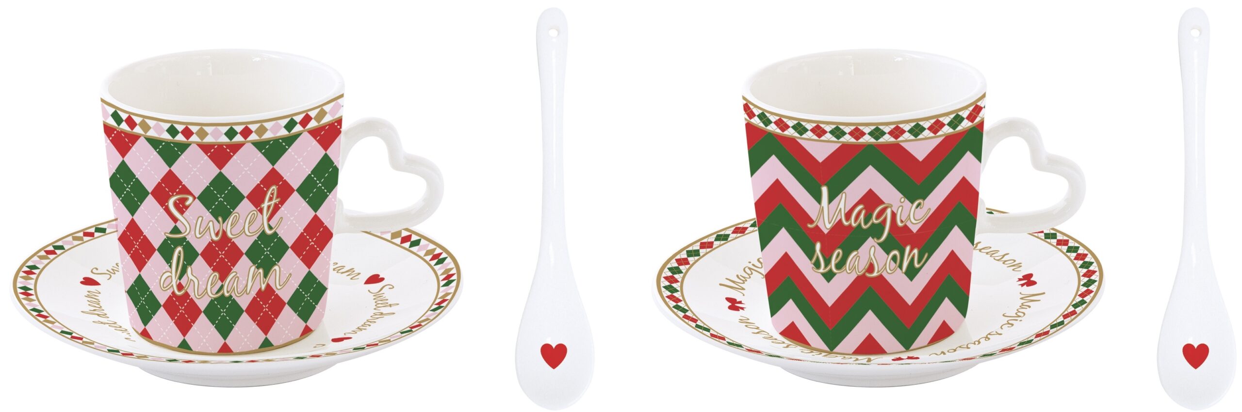 Easy Life Sada dvou porcelánových šálků a podšálků Christmas Twist