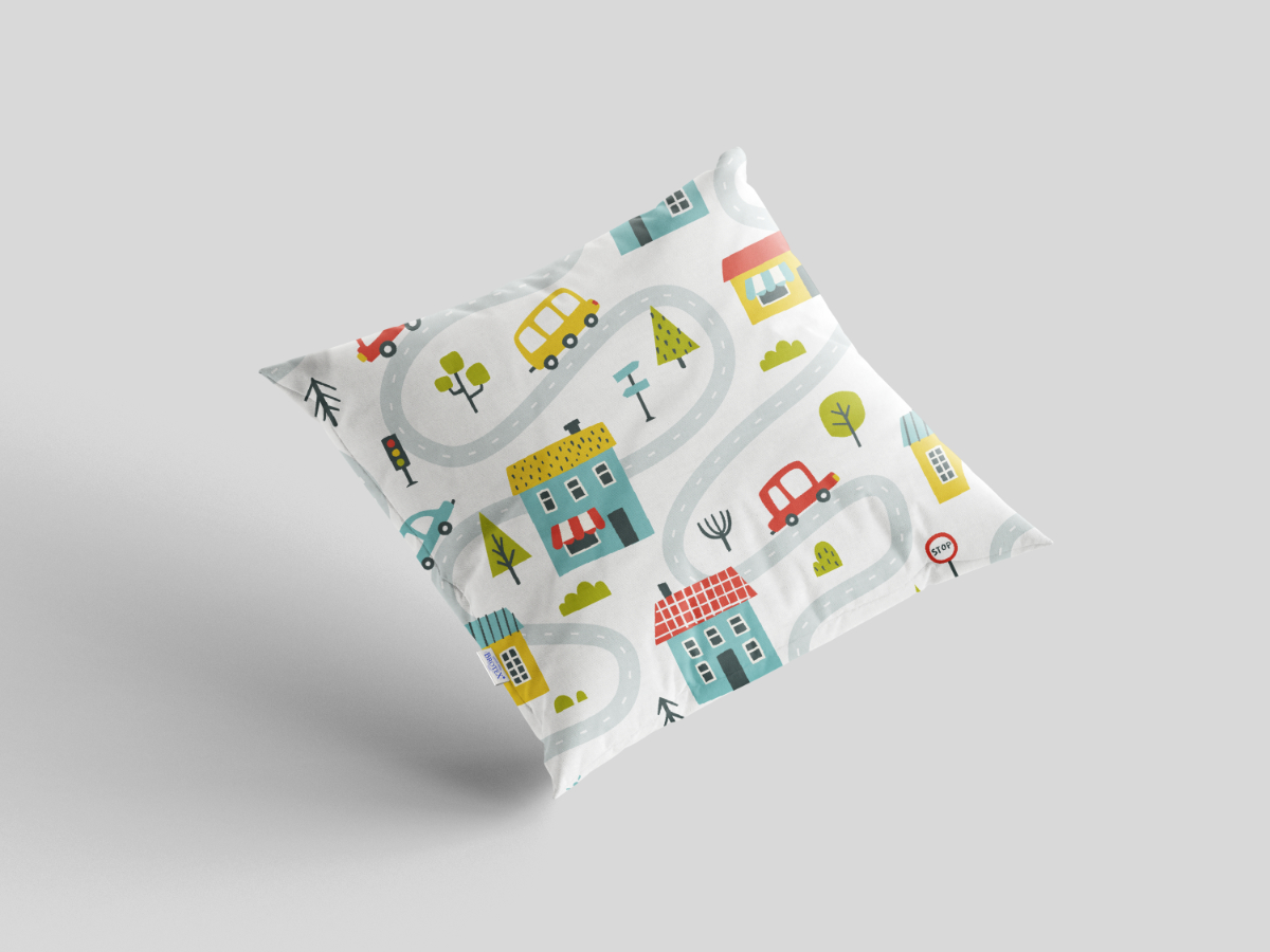Krepový povlak na polštář 40x40 cm s dětským motivem městečko