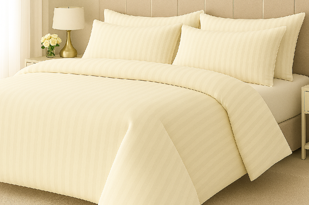 Povlečení francouzské 240x220,70x90 Atlas gradl  smetanový - česaný 145g/m2, proužek 2cm
