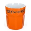 26435 keramicky pohar everest 280 ml v syte oranzove barve s napisem chocolate na hornim okraji
