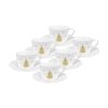 26798 sada 6 porcelanovych salku s podsalkem zlata koleda 2025 150 ml bily porcelan se zlatym vanocnim stromeckem hvezdickami a vlockami