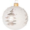 27242 2 bila sklenena vanocni koule s trpytivym motivem jehlicnateho stromecku