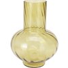 28139 1 vysoka sklenena vaza 23 cm v jantarove olivove svetle zelene barve s hruskovitym tvarem a efektem vlniciho se skla