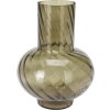 28133 1 vysoka sklenena vaza 23 cm v kourove olivove tmave zelene barve s hruskovitym tvarem a efektem vlniciho se skla