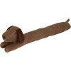 28337 1 dlouhy hnedy ochranny polstar proti pruvanu ve tvaru leziciho klobaskoveho psa jezevcika vyrobeny z zebrovaneho corduroy polyesteru s delkou 90 cm