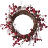 28364 vanocni dekorativni venec 30 cm s hnedym proutenym zakladem bohate zdobeny cervenymi jerabinovymi bobulemi a mrazivymi glitry