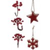28619 sada 5 ks vanocnich dekoraci cervene umele jerabiny na dratku a drevena hvezda s vlockou z mangoveho dreva s cervenou glazurou na jutovem provazku