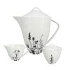 23828 set na caj garden porcelanovy konvice objem 1 6 l cukrenka objem 150 ml mlecenka objem 150 ml bila s cernym dekorem lucniho kviti a travin