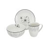 29061 tridilny snidanovy set linea dash bloom s motivem kvetu a cernych carek na bilem porcelanu