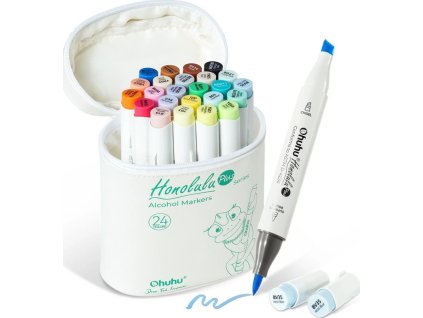Lihové fixy OHUHU Honolulu Plus Series oboustranné PROFI PLUS Brush & Chisel, 24ks základní + blender