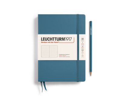 notebook medium a5 hardcover 251 numbered pages stone blue dotted