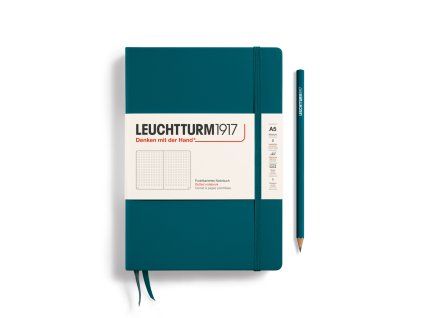 notebook medium a5 hardcover 251 numbered pages pacific green dotted