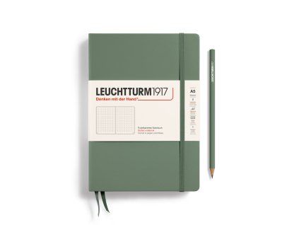 notebook medium a5 hardcover 251 numbered pages olive dotted