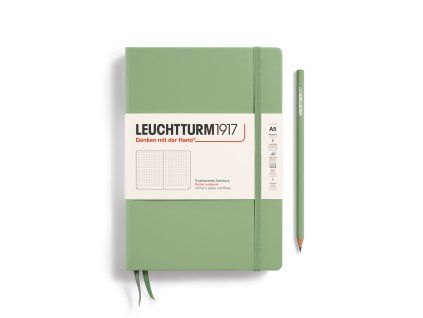 notebook medium a5 hardcover 251 numbered pages sage dotted