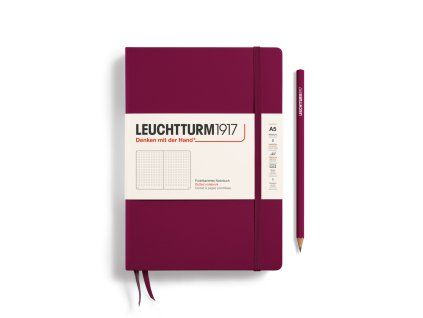 notebook medium a5 hardcover 251 numbered pages port red dotted