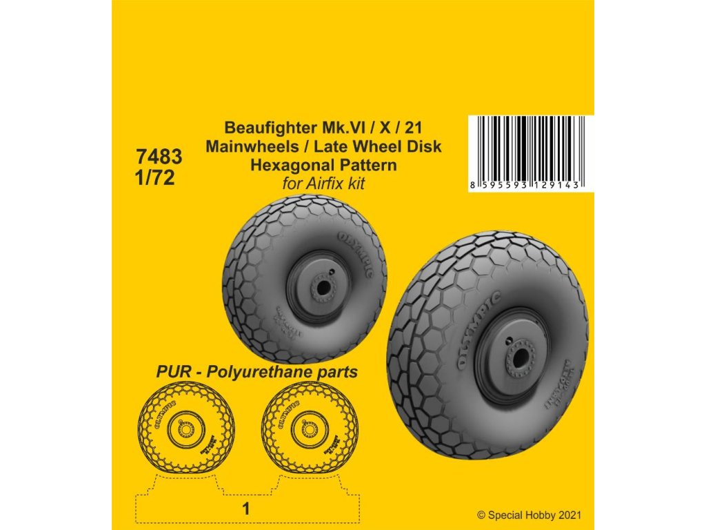 1/72 Beaufighter Mk.VI/X/21 Mainwheels - Late Wheel Disk / Hexagonal Tread Pattern