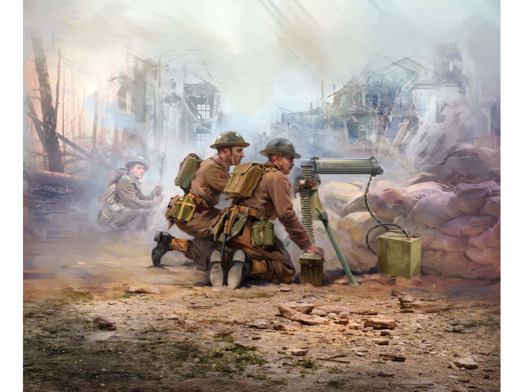 1/35 WWII British Vickers MG Crew (Vickers MG & 2 figures)