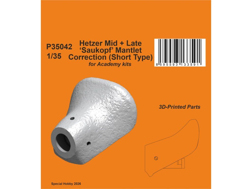 1/35 Hetzer Mid + Late ‘Saukopf’ Mantlet Correction (Short Type)/for Academy kits