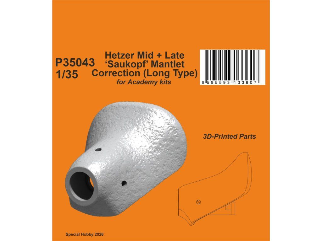 1/35 Hetzer Mid + Late ‘Saukopf’ Mantlet Correction (Long Type)/for Academy kits